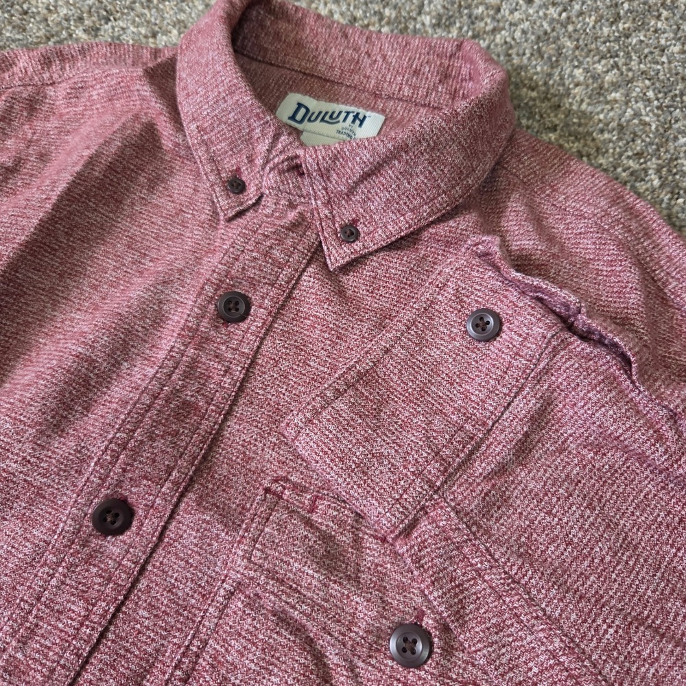 Duluth Trading Co Mens‎ XL Relaxed Fit Long Sleeve Button Down Shirt Marled Red
